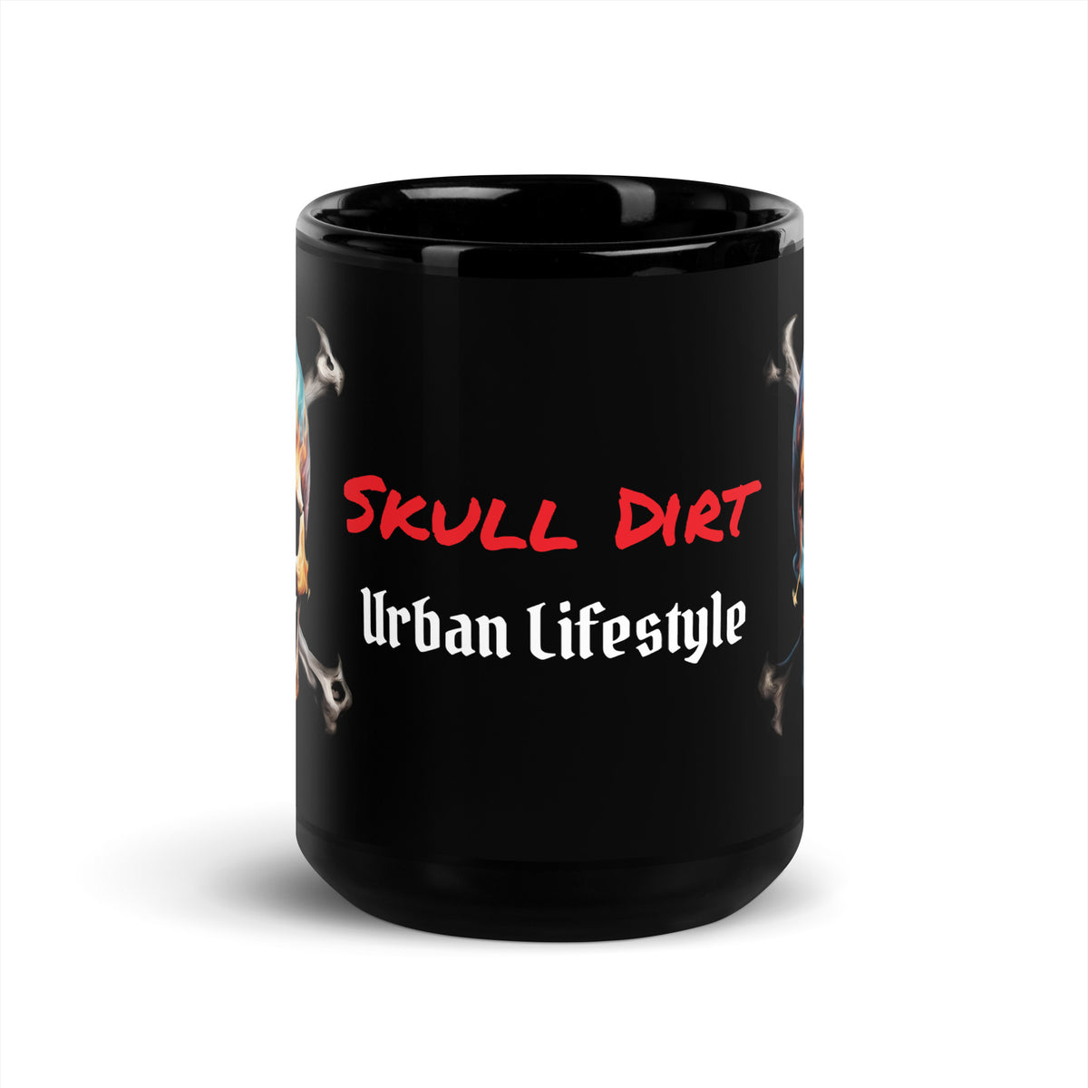 "Skull Dirt Crossbones" Black Glossy MugS